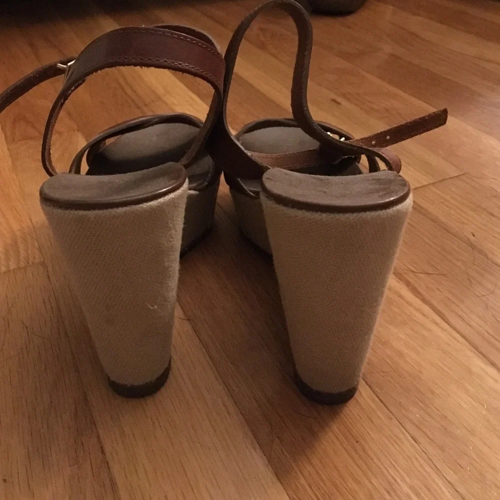 J. Crew Brown Leather Wedge Sandals